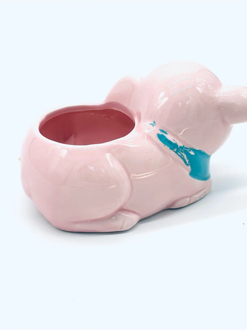Pink Ceramic Pig Planter with Blue Scarf